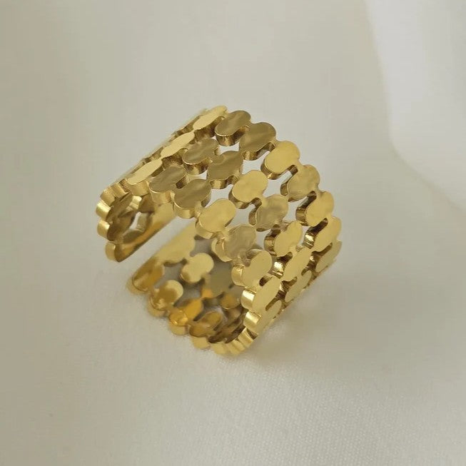 Coin Pattern Link Ring - Stainless Steel