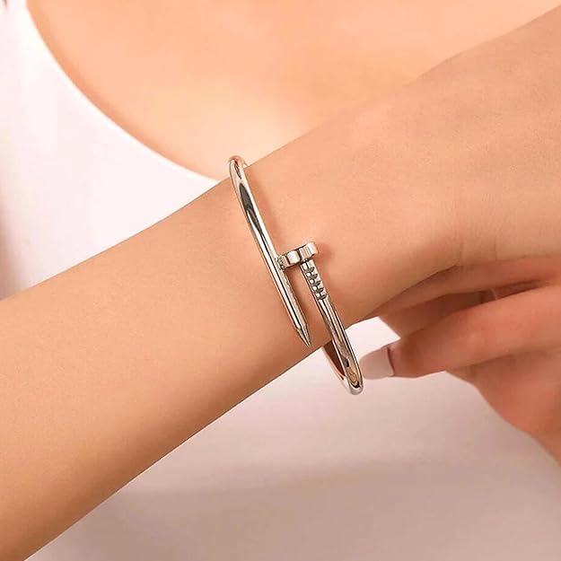 Silver Screw Nail Bracelet - Stainless Steel