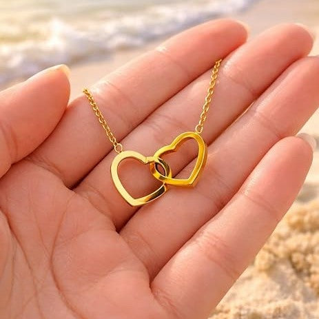 Double Locked Hearts Necklace - Stainless Steel