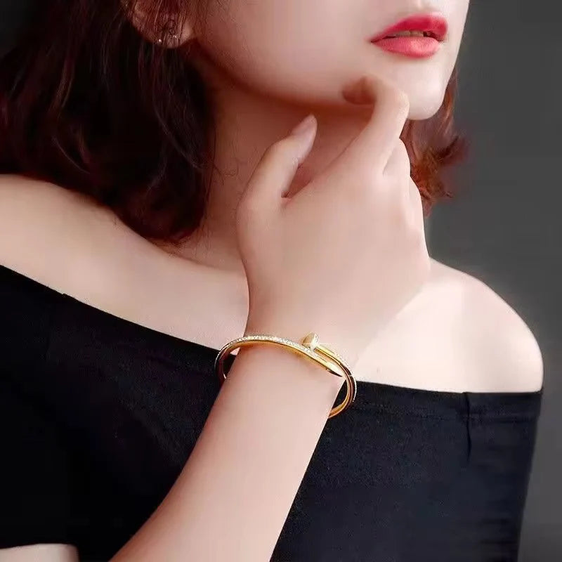 Screw Nail Stoned Bangle - Stainless Steel