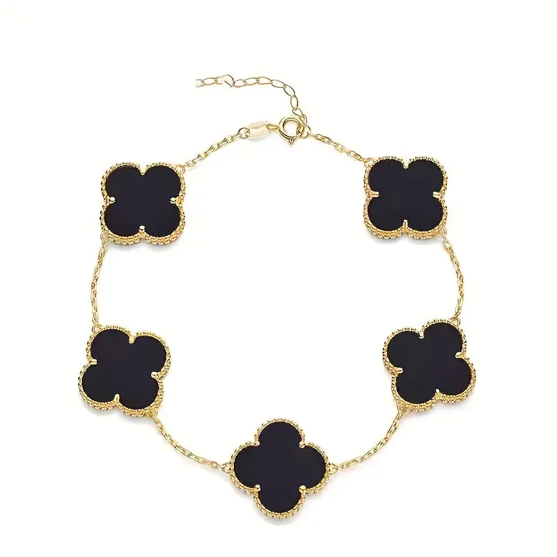 4 Leaf Black Clover Bracelet - Stainless Steel