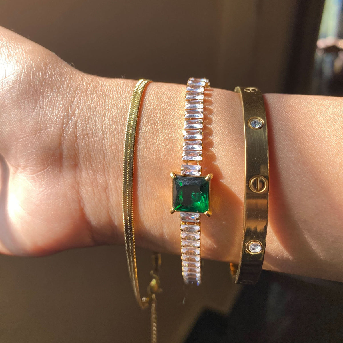 3 Bracelets (Snake + Emerald Tennis + Cartier)