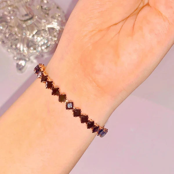 Onyx Stone Adjustable Bangle - Stainless Steel