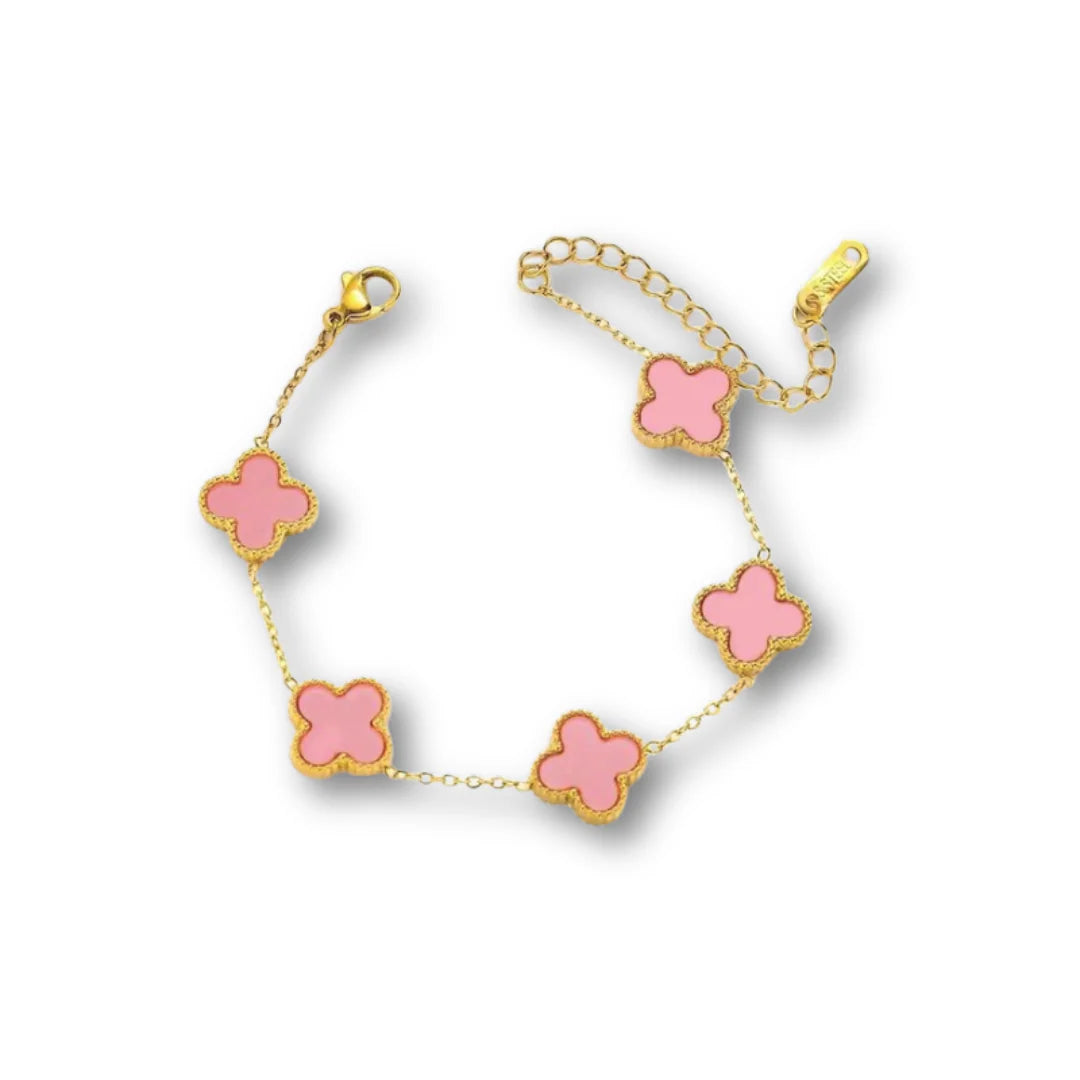 4 Leaf Pink Clover Bracelet - Stainless Steel