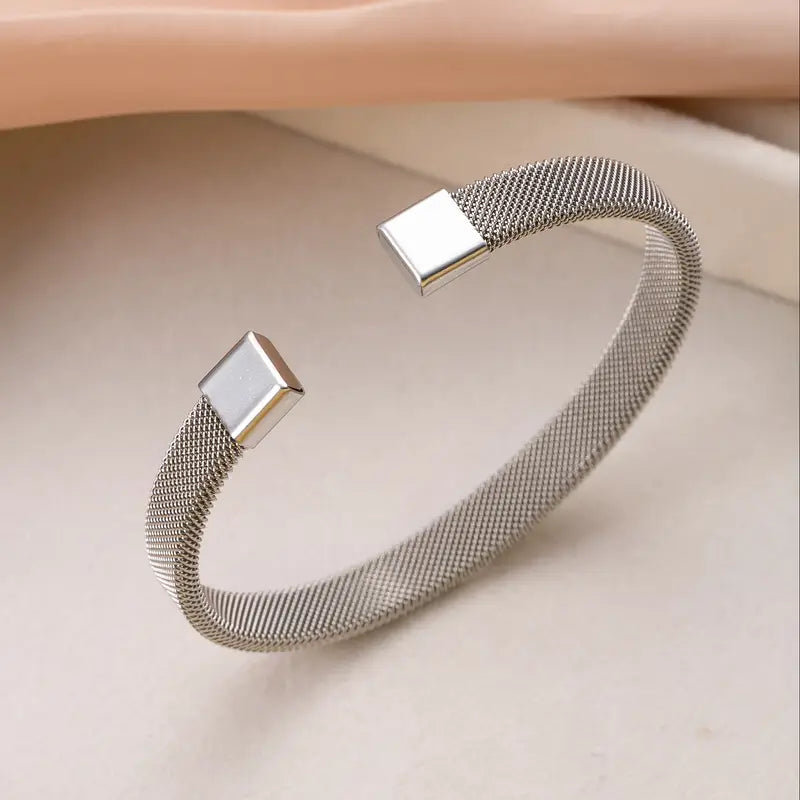 Silver Mesh Cuff Bracelet - Stainless Steel