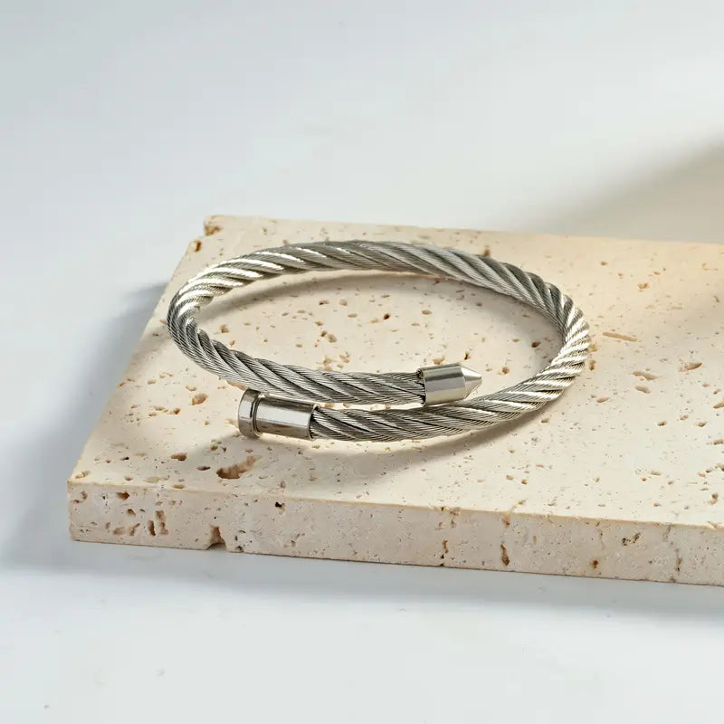 Silver Threaded Nail Bracelet - Stainless Steel