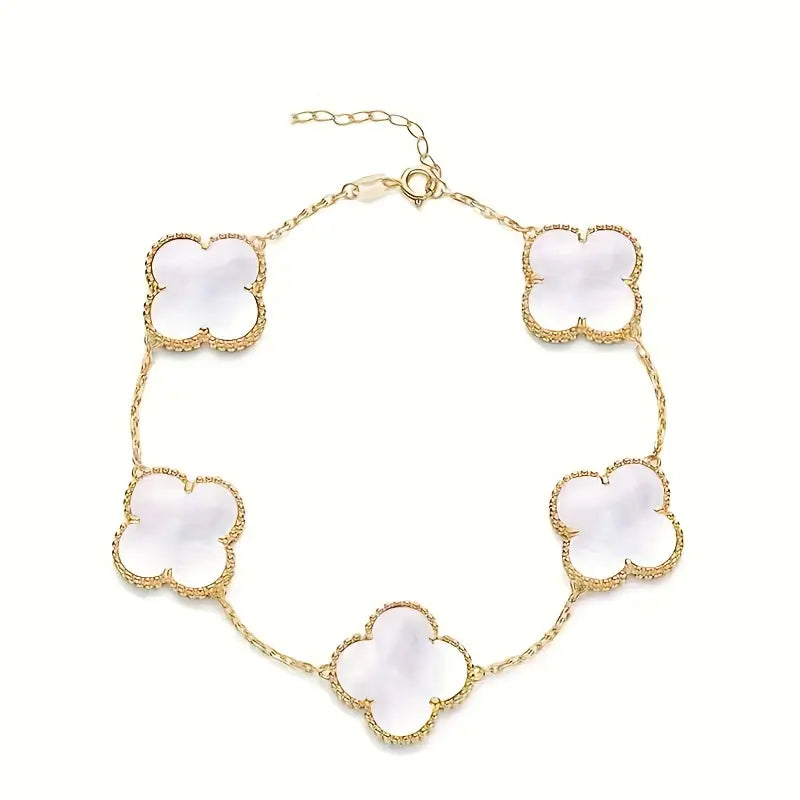 4 Leaf White Clover Bracelet - Stainless Steel