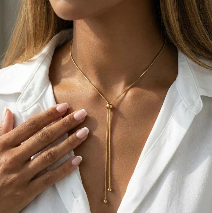 Double Ball Lace Chain Necklace - Stainless Steel
