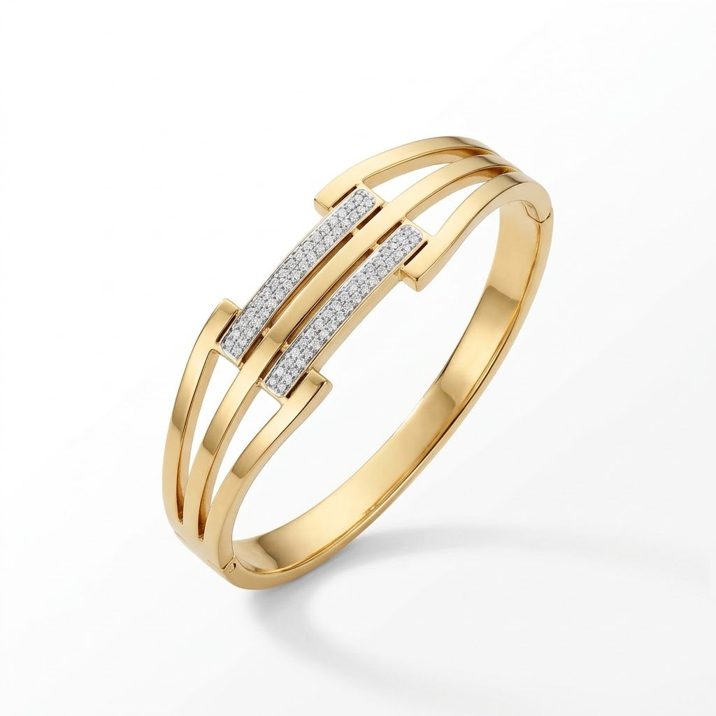 Double Diamond Band Bracelet - Stainless Steel