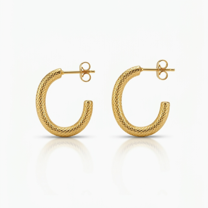 C Mesh Hoop Earrings - Stainless Steel