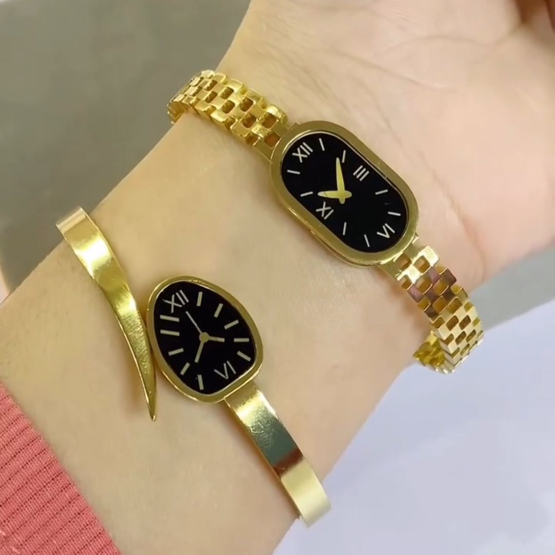 2 Dummy/Fake Watch Bracelets (Oval + Snake) - Stainless Steel