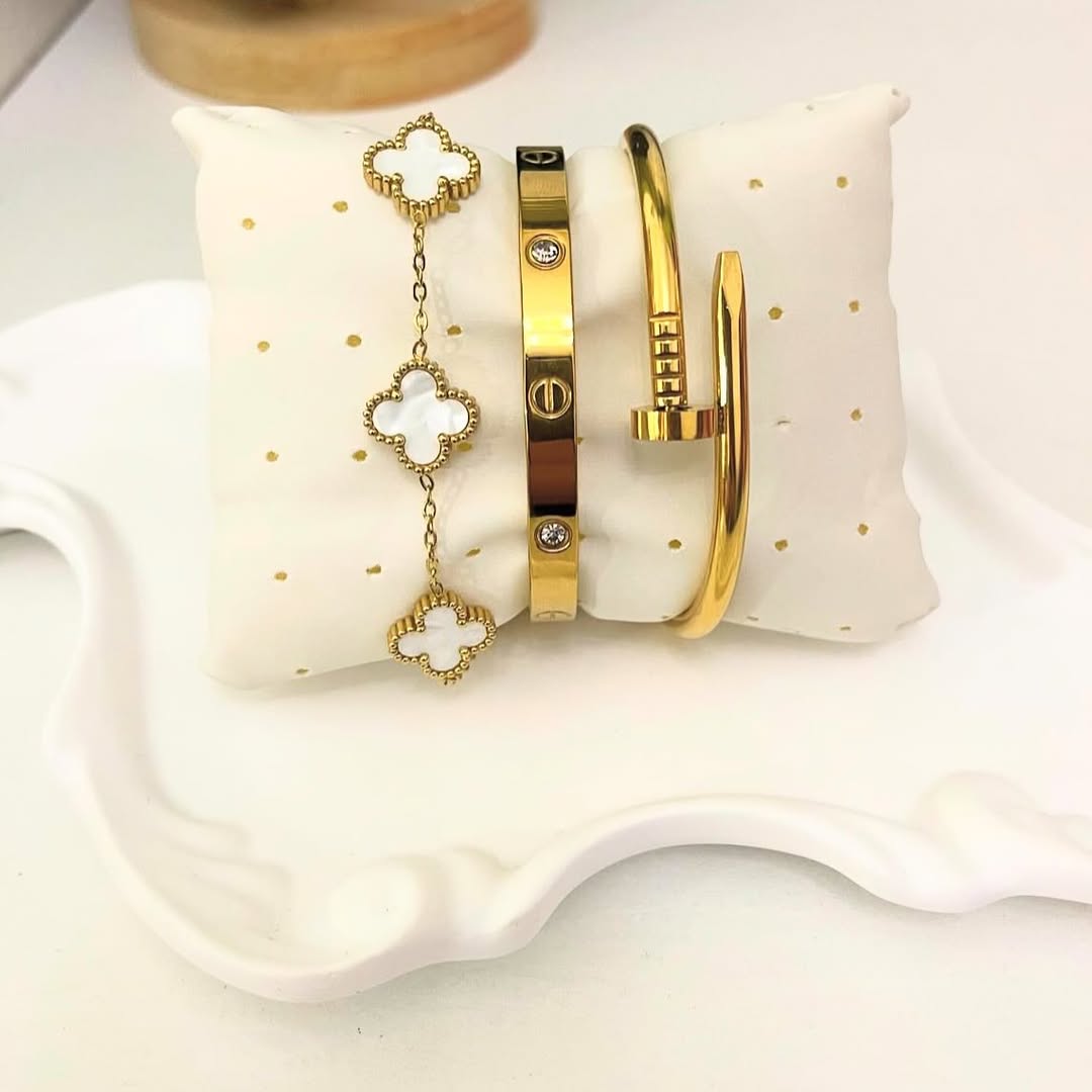 3 Bracelets (Cartier + Screw Nail + White Clover) - Stainless Steel