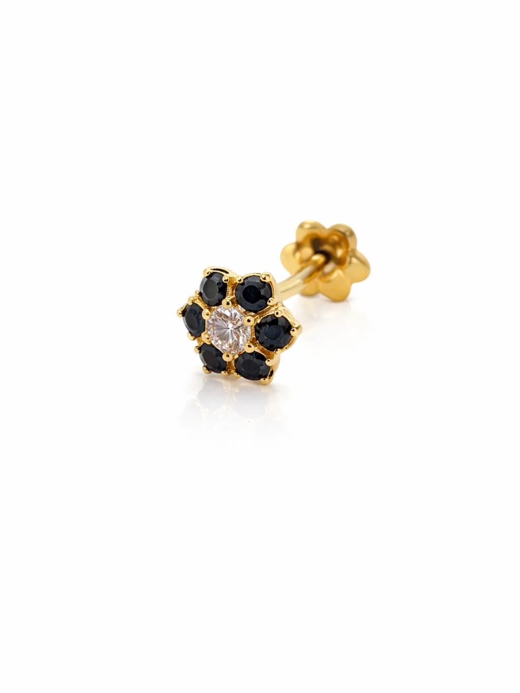 Black and White Seven Stone Floral Nose Pin