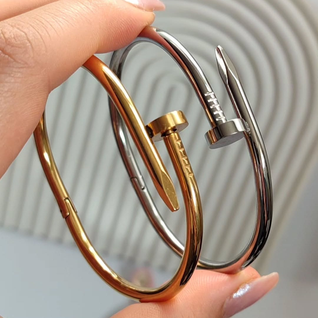 2 Screw Nail Handcuffs (Golden + Silver) - Stainless Steel