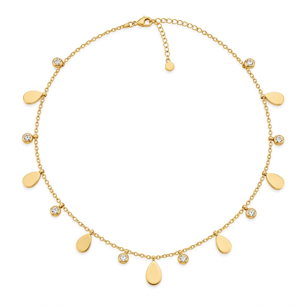Alternate Leaf Diamond Necklace - Stainless Steel