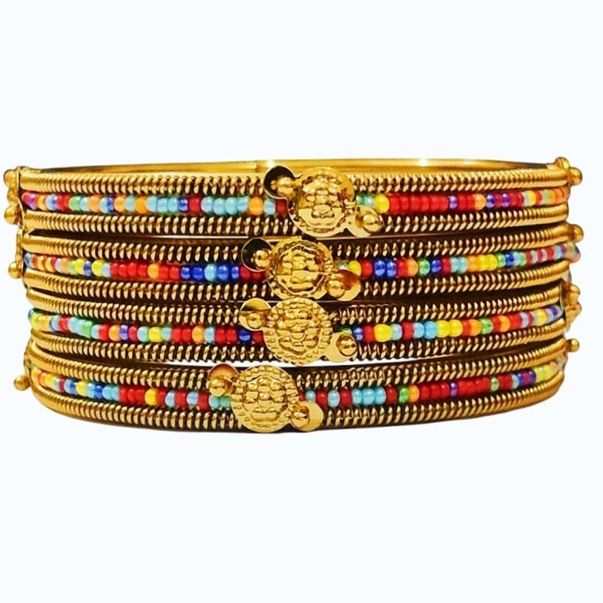4 Multi-color Beads Bangle Set - Premium Quality China Gold