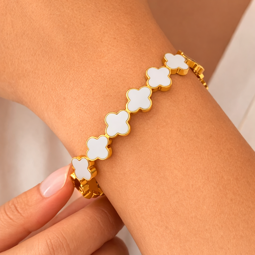 White Clover Linked Open Handcuff - Stainless Steel