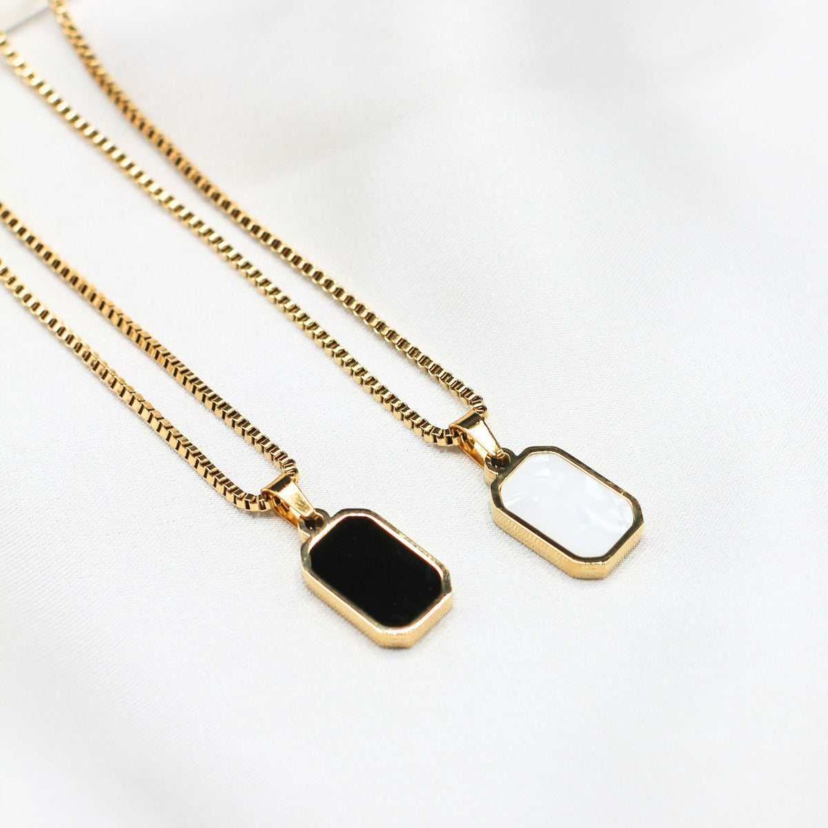Lotus Double Sided Black & White Necklace - Stainless Steel
