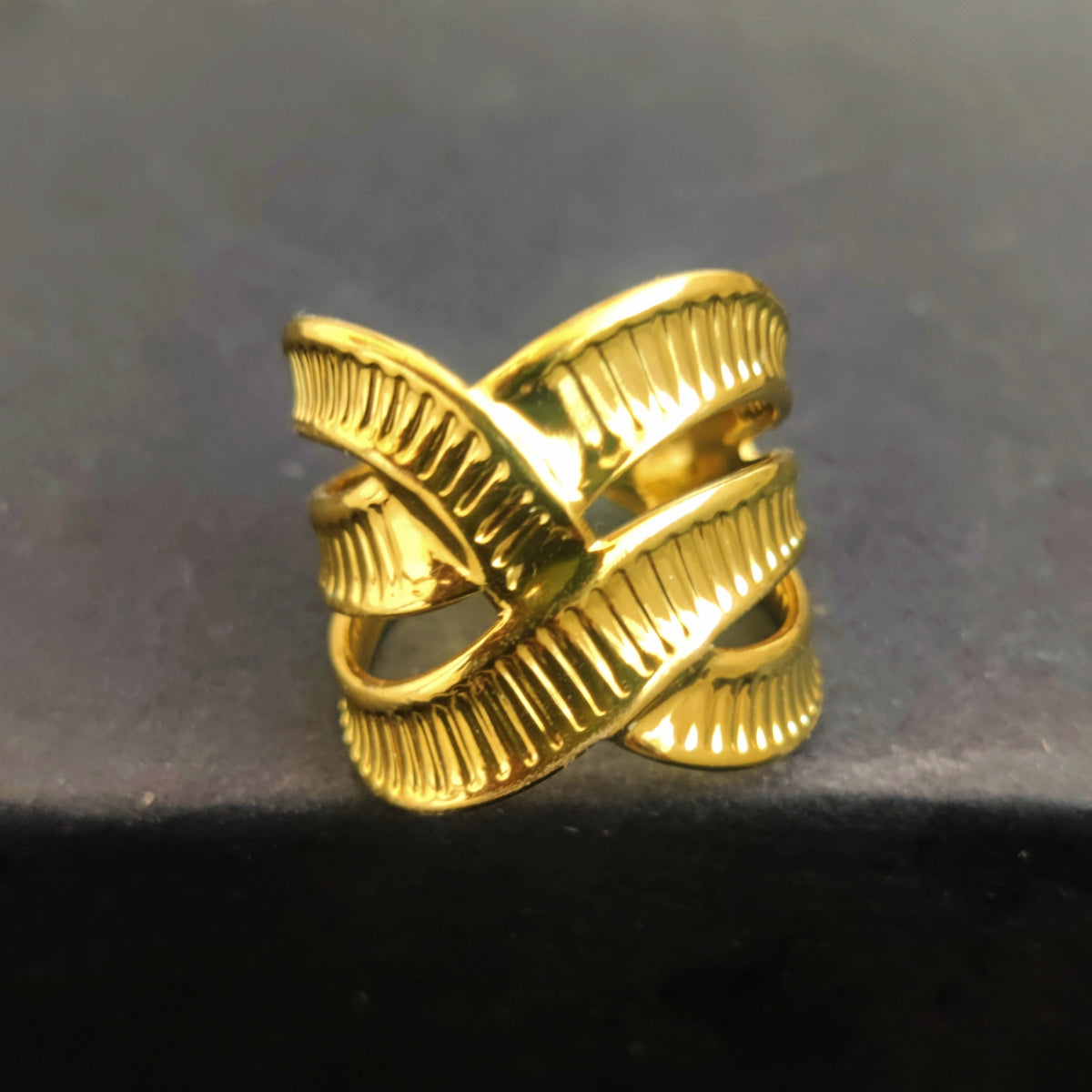 Wave Pattern Adjustable Ring - Stainless Steel