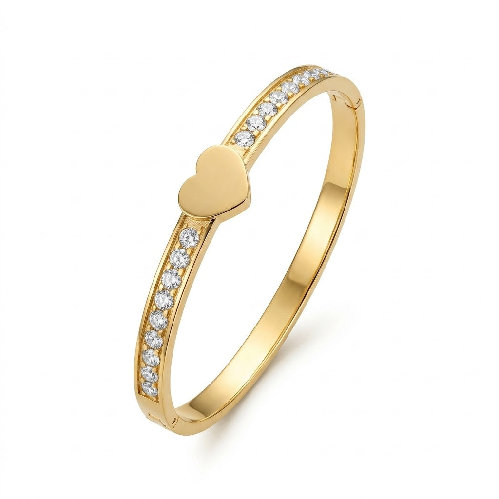 Minimalist Heart Row Diamond Bracelet - Stainless Steel