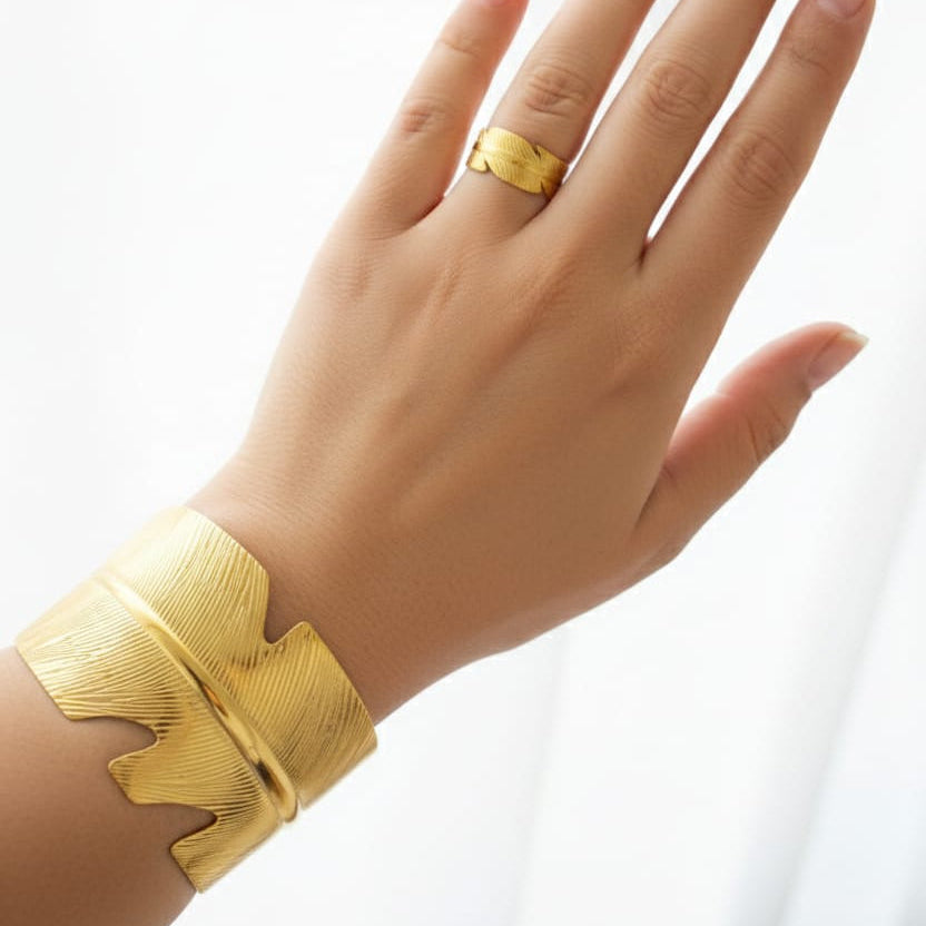 Leafy Open Cuff (Bracelet + Ring)