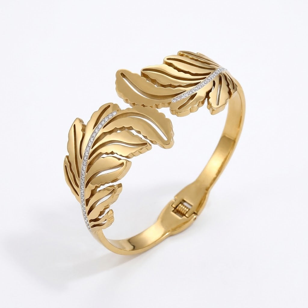 Palm Leaf Diamond Bracelet - Stainless Steel