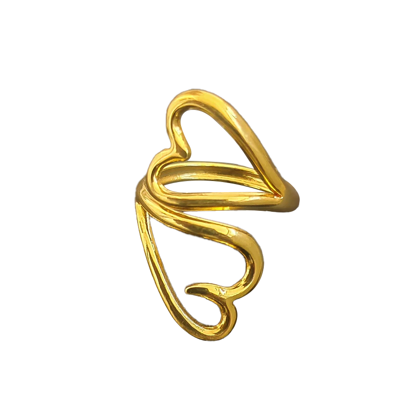 Twin Hollow Heart Adjustable Ring - Stainless Steel