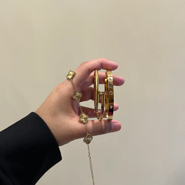 3 Bracelets (Cartier + Screw Nail + Golden Clover) - Stainless Steel