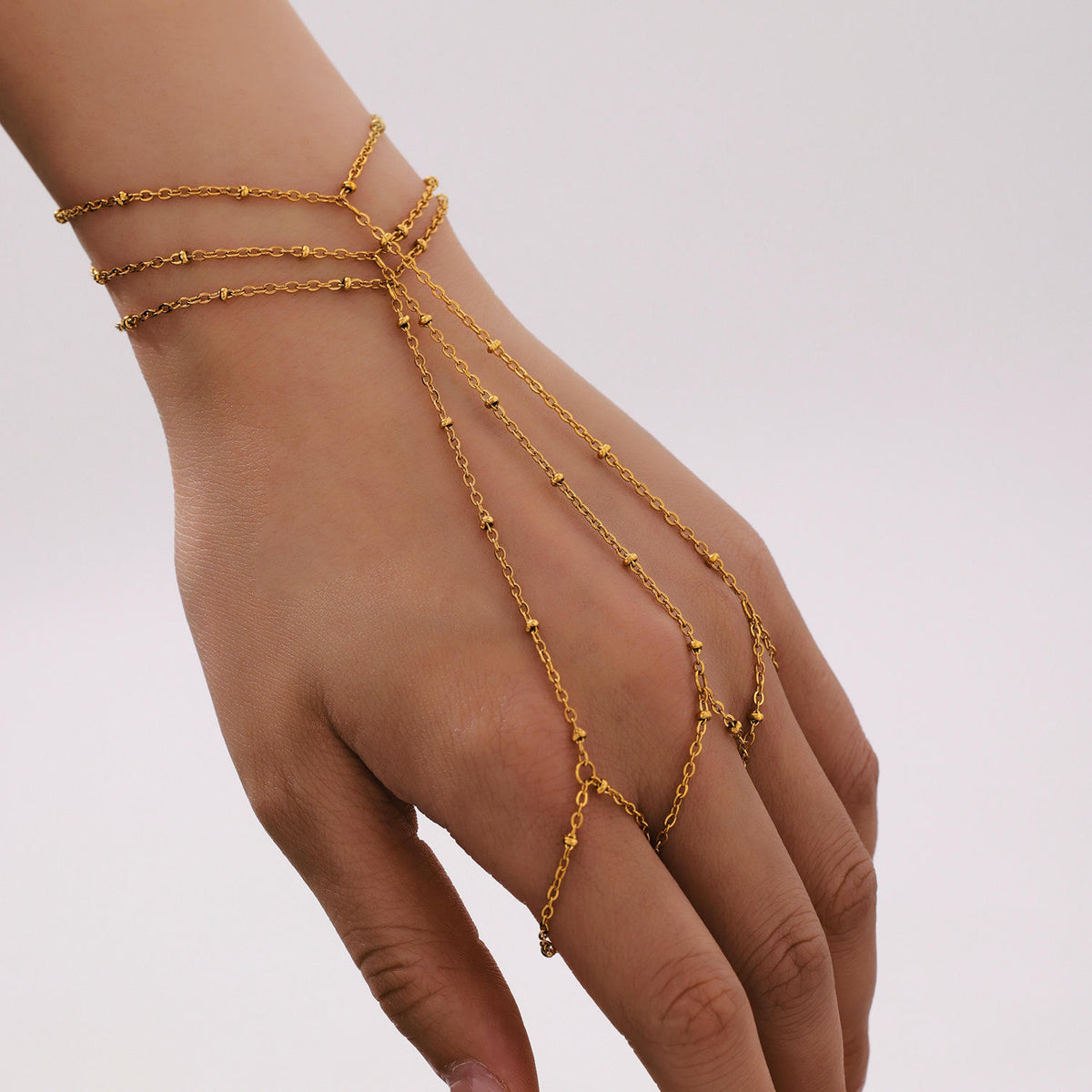 1 Slim Beads Hand Chain Bracelet - Stainless Steel