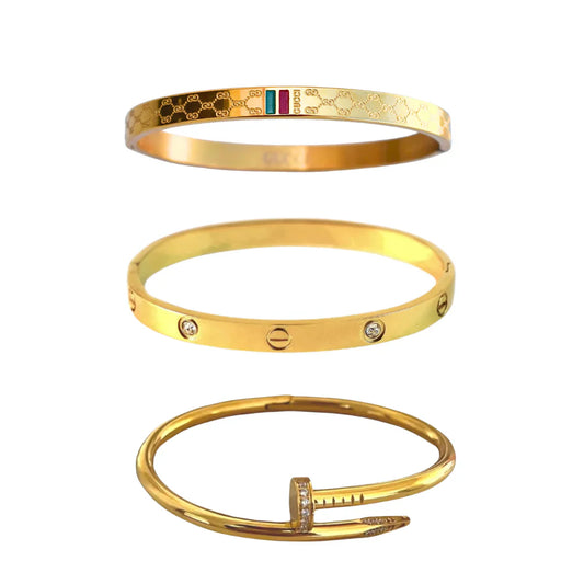 3 Bracelets (Gucci + Cartier + Screw Nail) - Stainless Steel