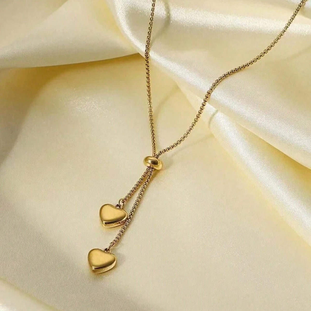 Twin Heart Love Necklace - Stainless Steel