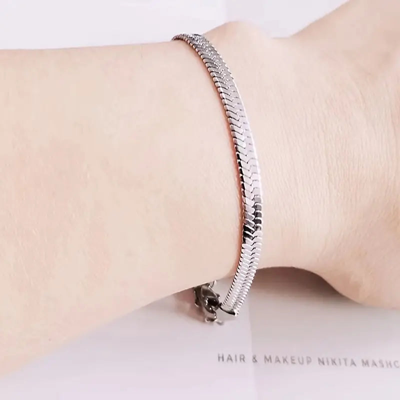 Silver Snake Chain Bracelet - Stainless Steel