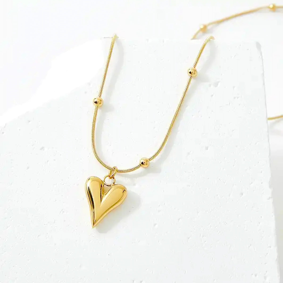 Long Heart Necklace - Stainless Steel