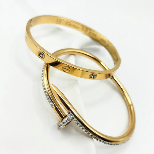 2 Bracelets (Cartier + Stoned Screw Nail) - Stainless Steel