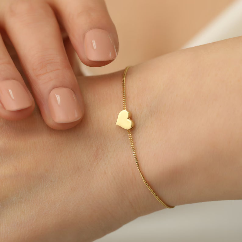 Tiny Slim Heart Bracelet - Stainless Steel