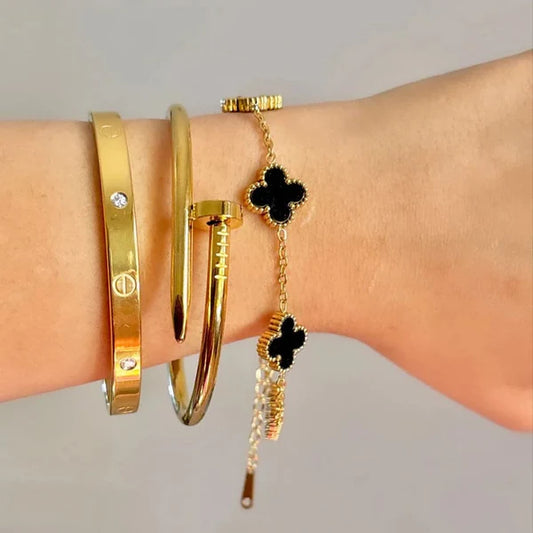 3 Bracelets (Cartier + Screw Nail + Black Clover) - Stainless Steel