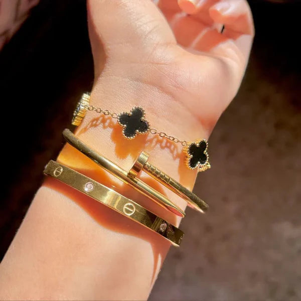 3 Bracelets (Cartier + Screw Nail + Black Clover) - Stainless Steel