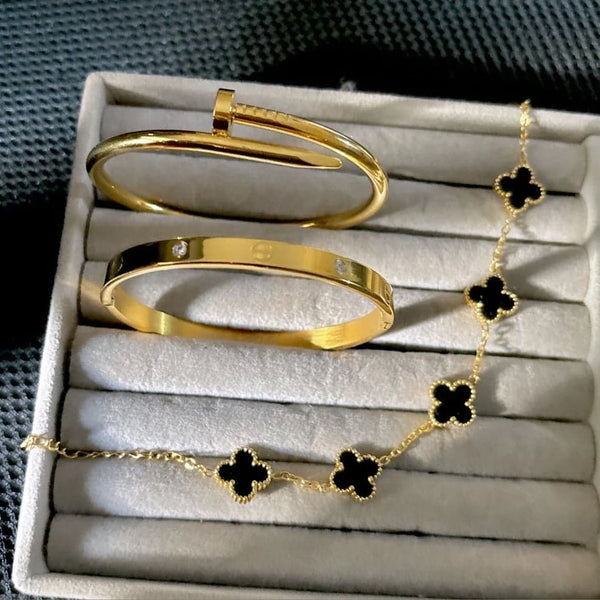 3 Bracelets (Cartier + Screw Nail + Black Clover) - Stainless Steel