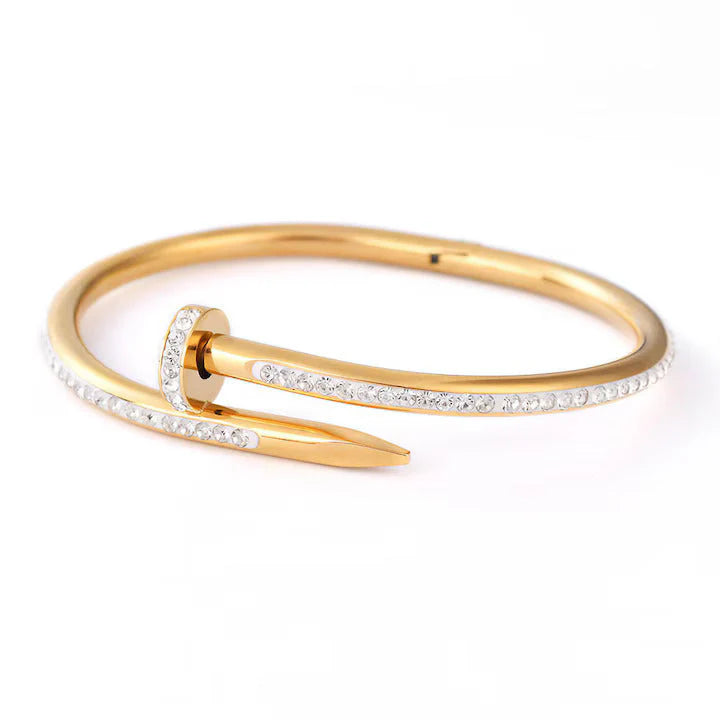 Screw Nail Stoned Bangle - Stainless Steel