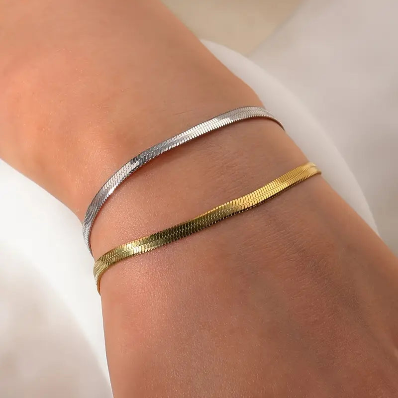 2 Snake Chain Bracelets (Golden + Silver) - Stainless Steel