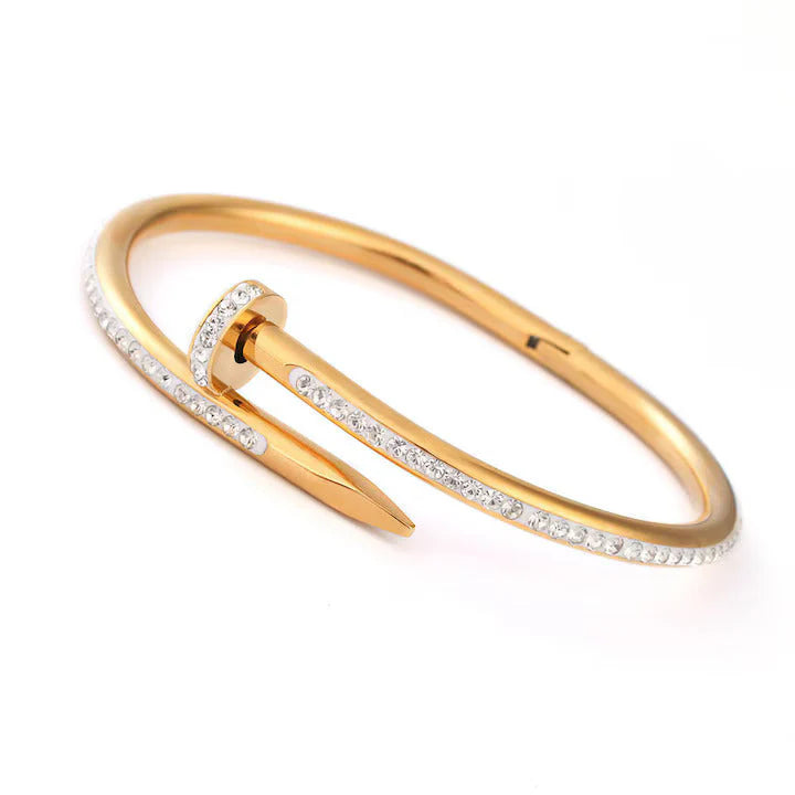 Screw Nail Stoned Bangle - Stainless Steel