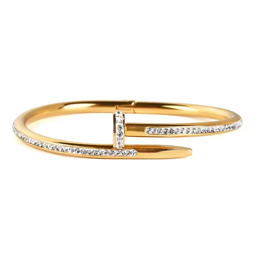 Screw Nail Stoned Bangle - Stainless Steel