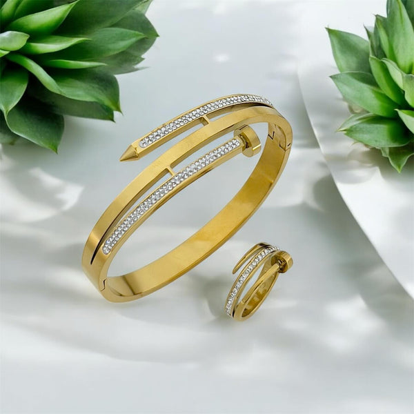 Set Studied Screw Nail (Bracelet + Ring)
