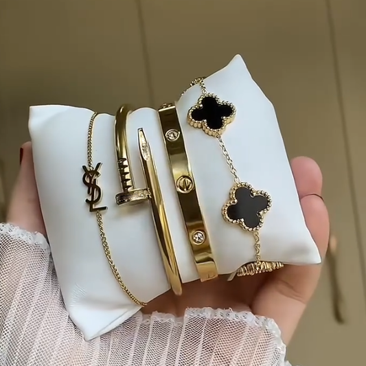 4 Bracelets (VSL + Screw Nail + Cartier + Clover) - Stainless Steel