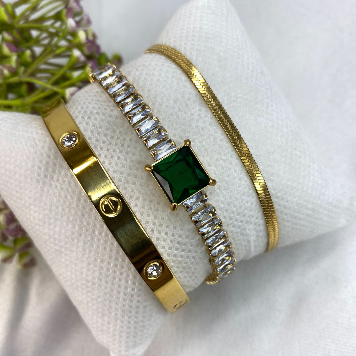 3 Bracelets (Snake + Emerald Tennis + Cartier)