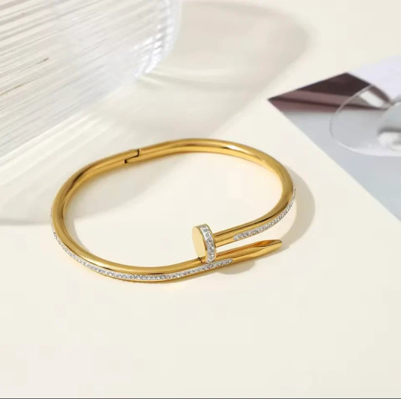 Screw Nail Stoned Bangle - Stainless Steel