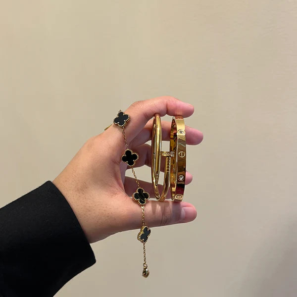 3 Bracelets (Cartier + Screw Nail + Black Clover) - Stainless Steel