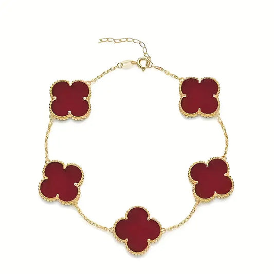 4 Leaf Red Clover Bracelet - Stainless Steel