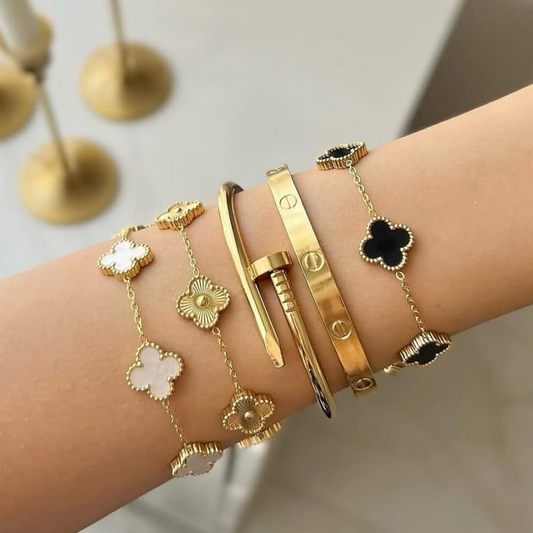 5 Bracelets (White Clover + Golden Clover + Screw Nail + Cartier + Black Clover) - Stainless Steel