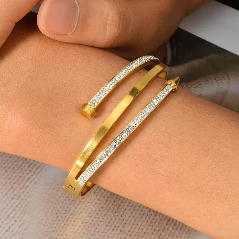 Screw Nail Studied Row Bracelet - Stainless Steel